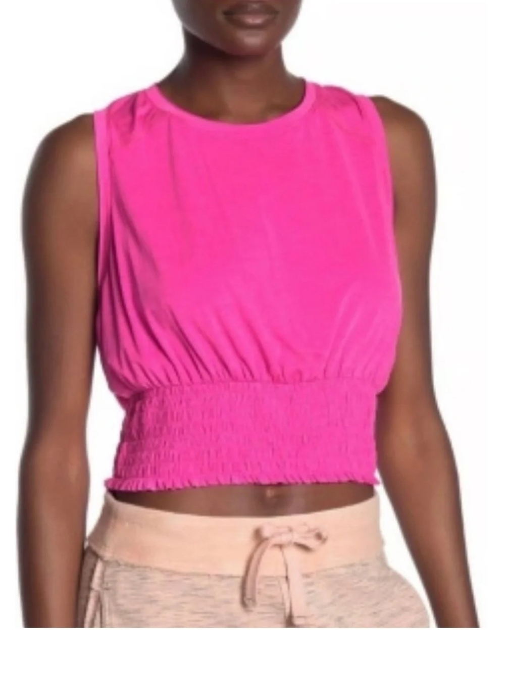 Free People Movement Say My Name Sleeveless Hot Pink Smocked Tank SZ S